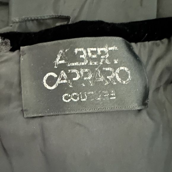 Albert Capraro Couture Gown Black Ruffle Velvet Dress VINTAGE Large - Picture 9 of 9